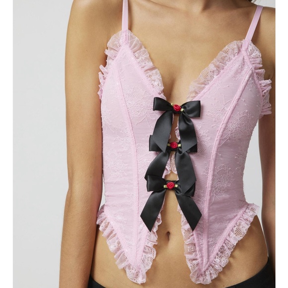 NWT!!! Urban Outfitters Pink and Black Lace corset with bows!! - Picture 3 of 4